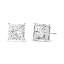 Load image into Gallery viewer, 14K White Gold 1 1/2 Cttw Invisible Set Princess-Cut Diamond Contemporary Wavy Quad Stud Earrings (I-J Color, I1-I2 Clarity)