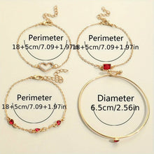 Load image into Gallery viewer, 4pcs Rhinestone Alloy Bracelet Set β Minimalist Heart & Square Design