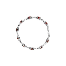 Load image into Gallery viewer, .925 Sterling Silver 7x7mm Checkered Cushion Red Garnet and Diamond Accent Fashion Tennis Link Bracelet (I-J Color, I1-I2 Clarity) - Size 7" Inch