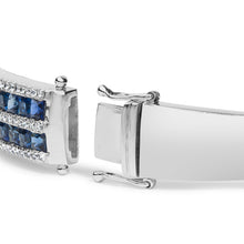 Load image into Gallery viewer, 18K White Gold Alternating Diamond and 8.00 Cttw Princess Cut Blue Sapphire Multi Row Bangle Bracelet (G-H Color, VS1-VS2 Clarity) - 7" Inches