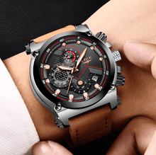 将图片加载到图库查看器,Men's Waterproof Modern Watch With Leather Belts, Stainless Steel Case Excellent Look Perfect Gift