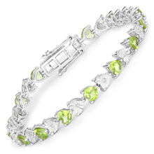 Load image into Gallery viewer, 6.74 Carat Genuine Peridot and White Diamond .925 Sterling Silver Bracelet