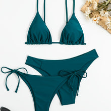 Load image into Gallery viewer, Essential Edge 3-Piece Bikini Set for Women – Solid Color High-Cut Triangle Top Two-Style Bottoms with Side Lace-Up Design & Quick-Drying Comfort – Versatile Women's Swimwear for Summer Pool Beach & Travel