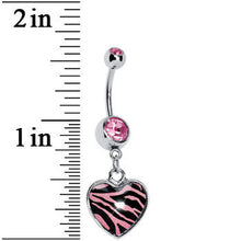 将图片加载到图库查看器,Pink Zebra Print Heart Dangle Belly Ring