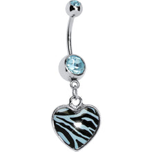 Load image into Gallery viewer, Blue Zebra Print Heart Dangle Belly Ring