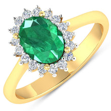 Load image into Gallery viewer, 1.87 Carat Genuine Zambian Emerald and White Diamond 14K Yellow Gold Ring