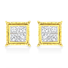 Load image into Gallery viewer, 14K Yellow Gold 1 Cttw Princess Cut Diamond Square Stud Earrings