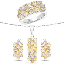 Load image into Gallery viewer, 8.32 Carat Genuine Citrine .925 Sterling Silver 3 Piece Jewelry Set (Ring, Earrings, and Pendant w/ Chain)