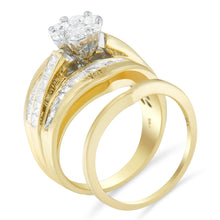 Load image into Gallery viewer, 14K Yellow Gold 2-1/3 Cttw Diamond Cluster Channel Set Chevron Shaped Band Engagement Ring & Wedding Band Set