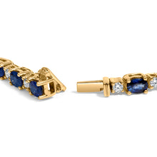 Load image into Gallery viewer, 18K Yellow Gold 3/4 Cttw Diamond and 5 1/3 Cttw Oval Blue Sapphire Alternating Link Bracelet (G-H Color, VS1-VS2 Clarity) - 7.25" Inches