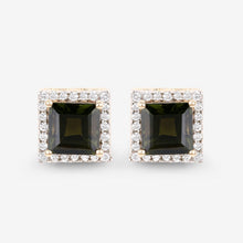 Load image into Gallery viewer, 1.55 Carat Genuine Green Tourmaline and White Diamond 14K Yellow Gold Earrings