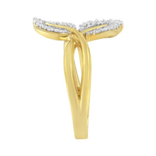 Load image into Gallery viewer, 10K Yellow Gold 3/8 Cttw Round and Baguette-Cut Diamond Leaf Cocktail Ring - Size 7 (I-J Color, I1-I2 Clarity)