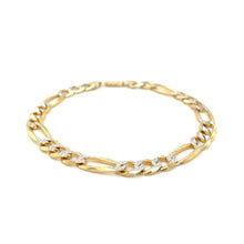 Load image into Gallery viewer, 7.0mm 14K Yellow Two Tone Solid Pave Figaro Bracelet