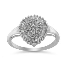Load image into Gallery viewer, 10K White Gold 1/2 Cttw Round & Baguette Cut Diamond Pear Shaped Domed Pavé Cluster with Halo Cocktail Ring (H-I Color, SI1-SI2 Clarity) - Size 5