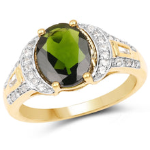 Load image into Gallery viewer, 18K Yellow Gold Plated 2.79 Carat Genuine Chrome Diopside & White Topaz .925 Sterling Silver Ring