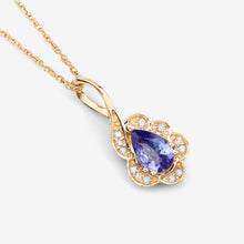 Load image into Gallery viewer, 0.40 Carat Genuine Tanzanite and White Diamond 14K Yellow Gold Pendant