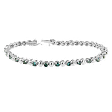 Load image into Gallery viewer, 14K White Gold Round-Cut Blue Diamonds Bracelet (3.00 cttw, Blue Color, Clarity)