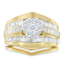 Load image into Gallery viewer, 14K Yellow Gold 2-1/3 Cttw Diamond Cluster Channel Set Chevron Shaped Band Engagement Ring & Wedding Band Set