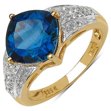 Load image into Gallery viewer, 18K Yellow Gold Plated 3.83 Carat Genuine London Blue Topaz & White Topaz .925 Sterling Silver Ring