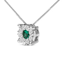 Load image into Gallery viewer, 14K White Gold 3.8 MM Green Emerald and 1/3 Cttw Diamond Composite Halo 18" Pendant Necklace (F-G Color, VS2-SI1 Clarity)