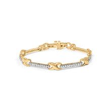 Load image into Gallery viewer, 10K Yellow Gold 1.00 Cttw Pave Set Diamond Bar and X-Link 7" Bracelet (I-J Color, I3 Quality)