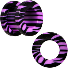 Load image into Gallery viewer, 00G Purple Black Acrylic Zebra Striped Screw Fit Tunnel Plug Set
