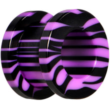 Load image into Gallery viewer, 00G Purple Black Acrylic Zebra Striped Screw Fit Tunnel Plug Set