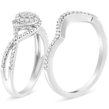Load image into Gallery viewer, .925 Sterling Silver 1/6 Cttw Diamond Composite Halo and Split Shank Bridal Set Ring and Band (I-J Color, I3 Clarity) - Size 7