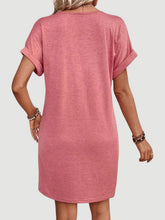 Load image into Gallery viewer, Elegant Button V-Neck Short Sleeve Dress Flattering Casual & Office Wear Simple Dress