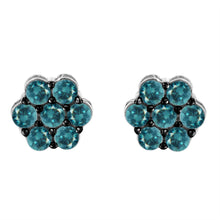 Load image into Gallery viewer, Sterling Silver Treated Blue Diamond Floral Stud Earrings (1 cttw, Blue Color, I2-I3 Clarity)