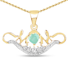 Load image into Gallery viewer, 14K Yellow Gold Plated 0.62 Carat Genuine Emerald and White Topaz .925 Sterling Silver Pendant