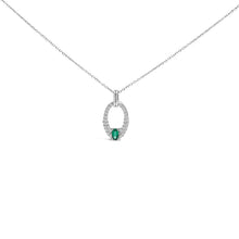 Load image into Gallery viewer, .925 Sterling Silver Created Green Emerald and White Sapphire Oval Shaped Pendant Necklace - 18" Inches