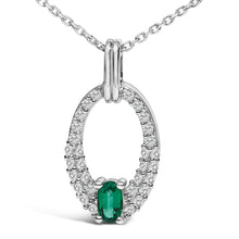 Load image into Gallery viewer, .925 Sterling Silver Created Green Emerald and White Sapphire Oval Shaped Pendant Necklace - 18" Inches