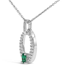 Load image into Gallery viewer, .925 Sterling Silver Created Green Emerald and White Sapphire Oval Shaped Pendant Necklace - 18" Inches