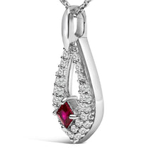 Load image into Gallery viewer, .925 Sterling Silver Created Red Ruby and White Sapphire Pear Shaped Pendant Necklace - 18" Inches