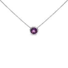 将图片加载到图库查看器,.925 Sterling Silver 7MM Bezel Set Created Purple Amethyst Pendant Necklace - 18" Inches