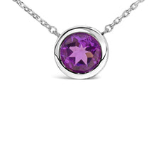 将图片加载到图库查看器,.925 Sterling Silver 7MM Bezel Set Created Purple Amethyst Pendant Necklace - 18" Inches