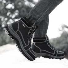 Load image into Gallery viewer, Brown Winter Mens Snow Boots Warm Plush Boots Waterproof Leather Ankle Boots Fashion Outdoor Non-slip Men's Hiking Boots Winter Ankle Snow Hiking Boots Warm Water Resistant Sport Shoes