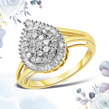 将图片加载到图库查看器,14K Yellow and White Gold 1.00 Cttw Round and Baguette-Cut Diamond Ballerina Cocktail Ring (H-I Color, SI2-I1 Clarity)