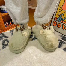 Load image into Gallery viewer, White Slippers For Women Fuzzy Cute Antlers Warm Animal Memory Foam Plush Women Men Indoor Outdoor Bedroom Slippers Fur Home Slippers For Women Memory Foam Anti-Slip Cozy Fluffy Outdoor Indoor Warm Slippers