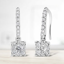 Load image into Gallery viewer, 14K White 1/2 Cttw Round Diamond Halo Dangle Hook Earring - (H-I Color, SI2-I1 Clarity)