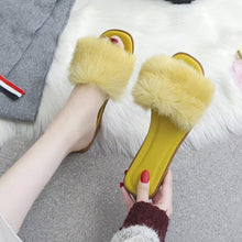 将图片加载到图库查看器,Fashion Fur Flat Women's Slippers Plus Size Spring Summer Fluffy Fur Slippers Shoes Woman Plush Fur Slip On Flip Flop Flat Furry Fur Slides Outdoor Sandals Furry Slides Summer Sandals Open Toe Indoor Outdoor Fluffy Slides