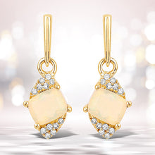 Load image into Gallery viewer, 0.57 Carat Genuine Ethiopian Opal and White Diamond 14K Yellow Gold Earrings