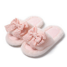 将图片加载到图库查看器,Cotton Slippers Women Autumn And Winter Home Plush Wind Bow Soft Bottom Indoor Outdoor Wear Slippers Fluffy Memory Foam Fur Furry Womens Slippers Cozy Warm Fur Bedroom Slippers