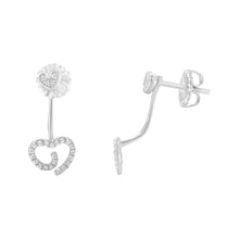 Load image into Gallery viewer, .925 Sterling Silver 1/4 Cttw Diamond Swirl Heart Front/Back Earrings (I-J Color, I2-I3 Clarity)