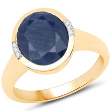 Load image into Gallery viewer, 4.85 Carat Genuine Blue Sapphire and White Diamond 14K Yellow Gold Ring