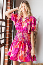 Load image into Gallery viewer, Floral Short Sleeve Smocked Mini Dress โ Floral Mini Dress, Smocked Dress, Short Sleeve Floral Dress, Ruched Waist Dress, Summer Mini Dress, Romantic Floral Dress, Chic Floral Dress