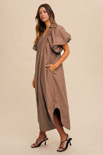 Load image into Gallery viewer, Smocked Puff Sleeve Midi Dress For Women β Feminine and Stylish Midi Dress with Dramatic Puff Sleeves and Flattering Smocked Bodice