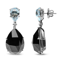 Load image into Gallery viewer, 18K White Gold 1/5 Cttw Diamond with Pear Cut Sky Blue Topaz and Pear-Cut Black Onyx Gemstone Dangle Earring (G-H Color, SI1-SI2 Clarity)
