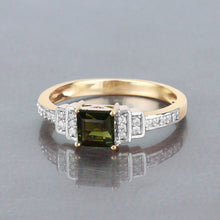 Load image into Gallery viewer, 0.72 Carat Genuine Green Tourmaline and White Diamond 14K Yellow Gold Ring